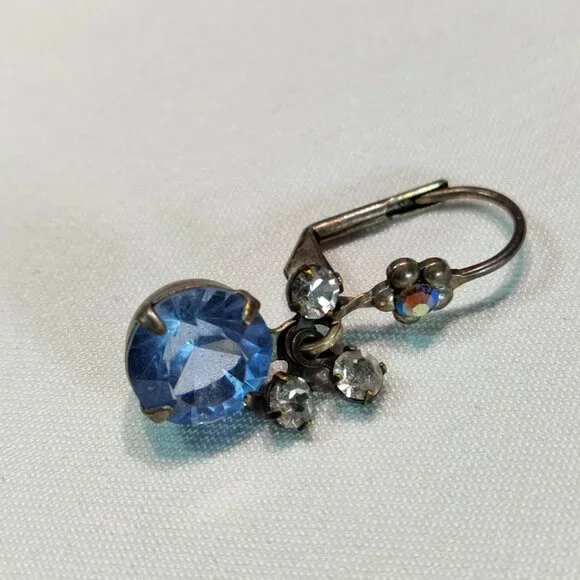 1950's Big Blue Rhinestone Dangle Hook Earrings - Picture 3 of 3